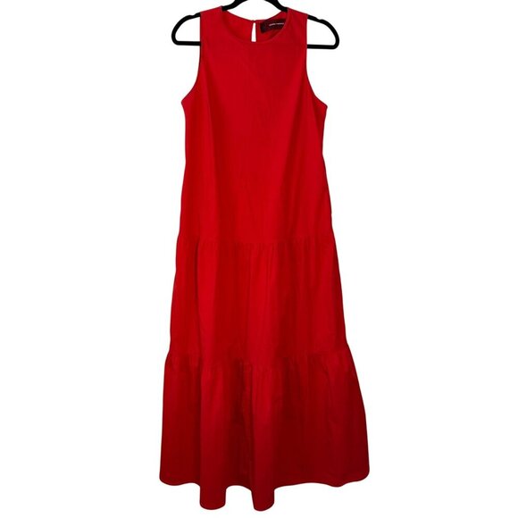 Code X Mode Tiered Poplin Maxi Dress Red Size Medium Scandi Girl - Picture 2 of 7